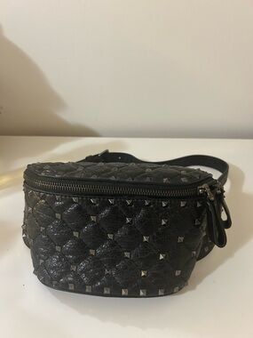 Authentic ValentinoBlack Studded Quilted Leather Belt Bag